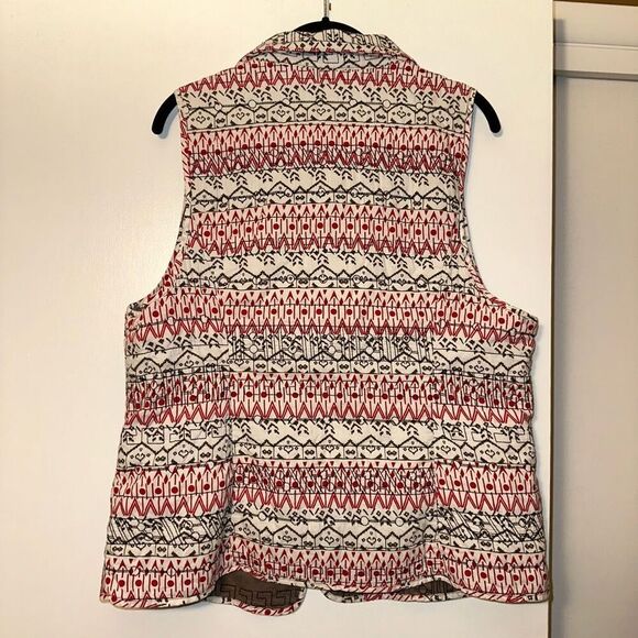 Chicos White Red Brown Embroidered Geometric Vest Size 2 (Large) EUC - Picture 5 of 11